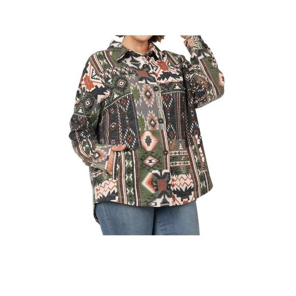 Olive Rust Aztec Multi Pocket Shacket